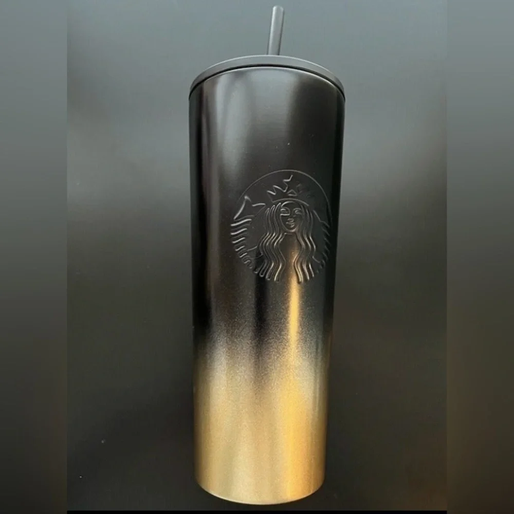 Walt Disney Workd 50th Anniversary Starbucks Black and Gold Tumbler